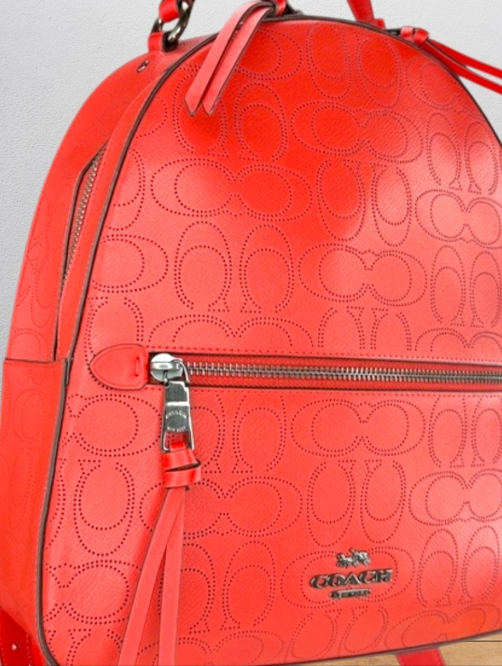 Coach Jordyn Perforated Leather Backpack Miami Red NWOT $450 Retail - Picture 2 of 16